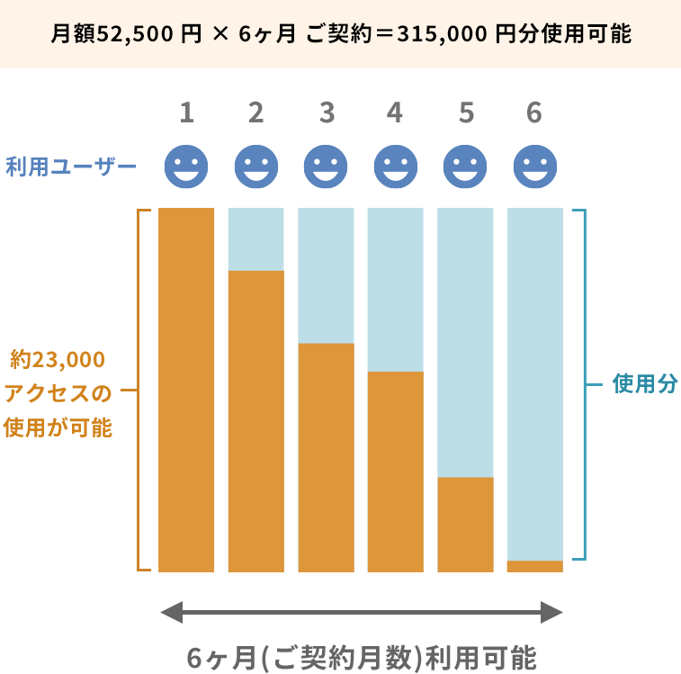 月額52,000円 × 6ヶ月ご契約 = 315,000円分使用可能